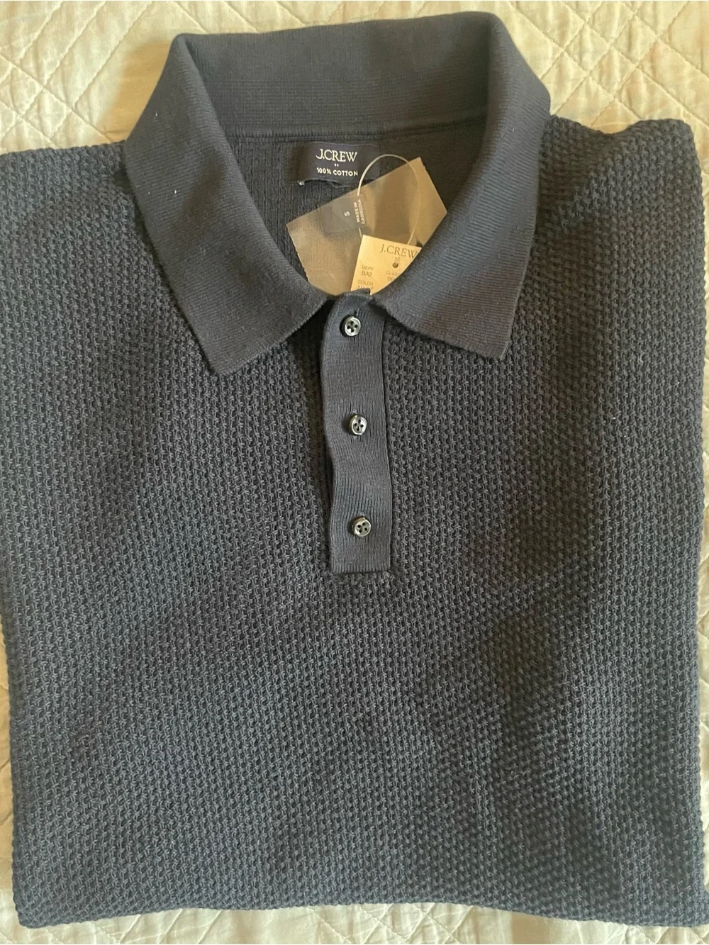 J. CREW Textured cotton sweater-polo in Navy Size S NWD $120 CT457